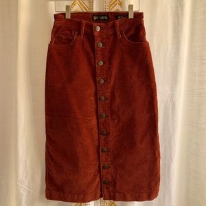 Lee Vintage Modern High Rise Aline Corduroy Midi Skirt Burnt Henna Color size 26
